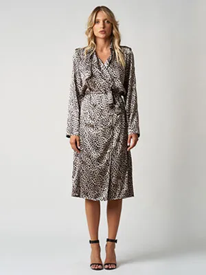 leopard print silk trench coat