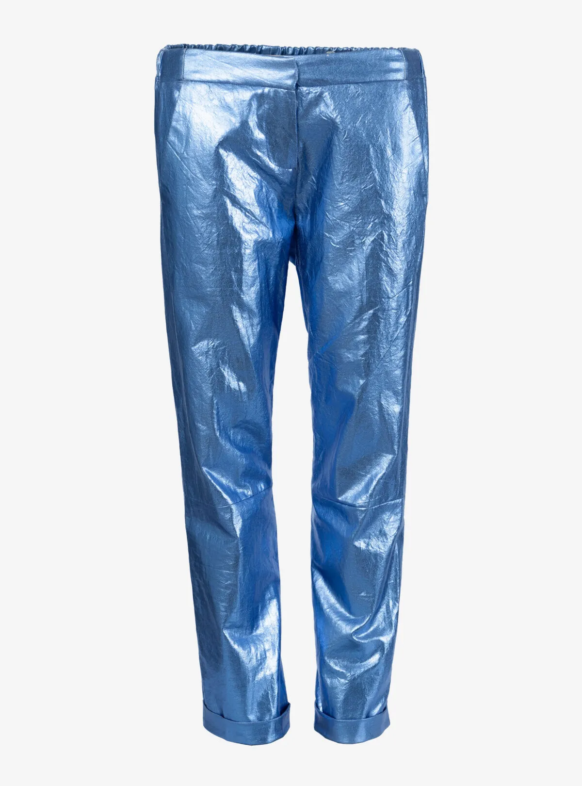blue leather trousers