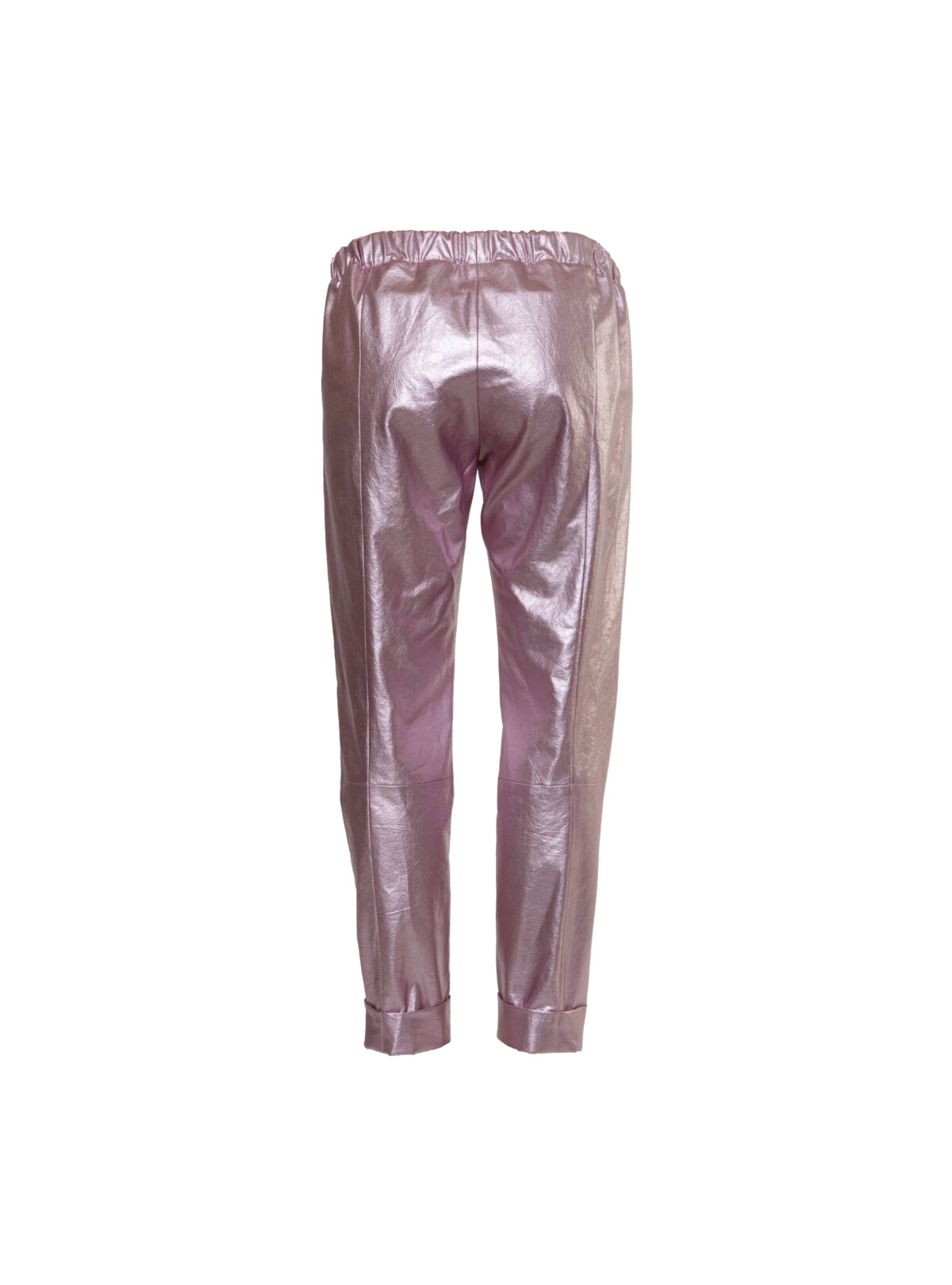 pearl pink faux leather trousers