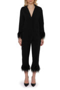 outfit set black satin ostrich feathers