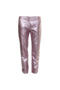 pantaloni din imitație de piele de culoare roz perlă